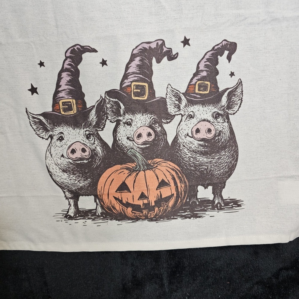 PIG WITCHES W/PUMPKIN-Kitchen Towel 100% Cotton Carstens *NWT*Size-17.6x15.6in